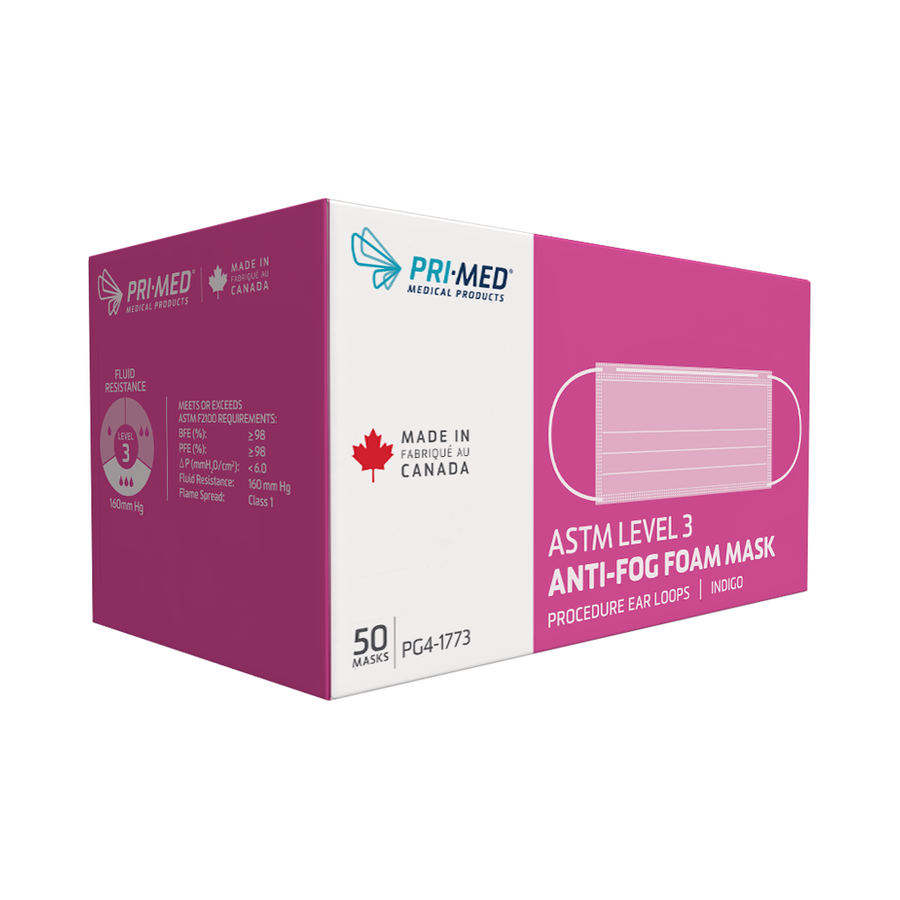 ASTM Level 3 Mask, Anti-Fog Foam, Ear Loops, Indigo – PRIMED Medical ...